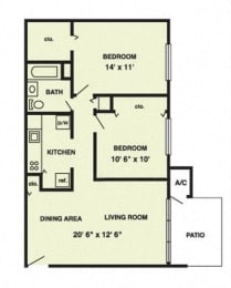 2 beds, 1 bath, 850 sqft, $1,355
