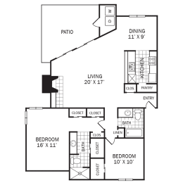 2 beds, 2 baths, 1,226 sqft, $1,422