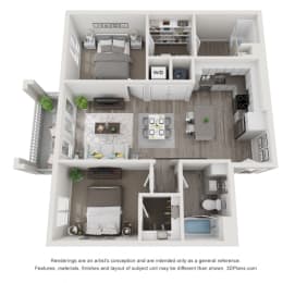 2 beds, 2 baths, 972 sqft, $2,299