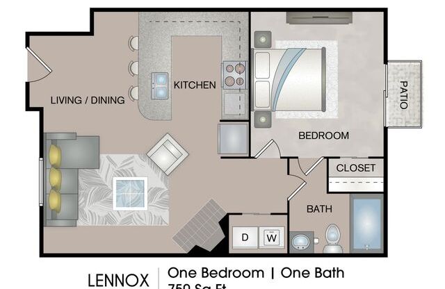 1 bed, 1 bath, 734 sqft, $799