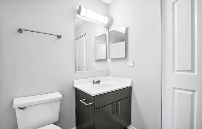 a bathroom with a sink and a toilet and a mirror