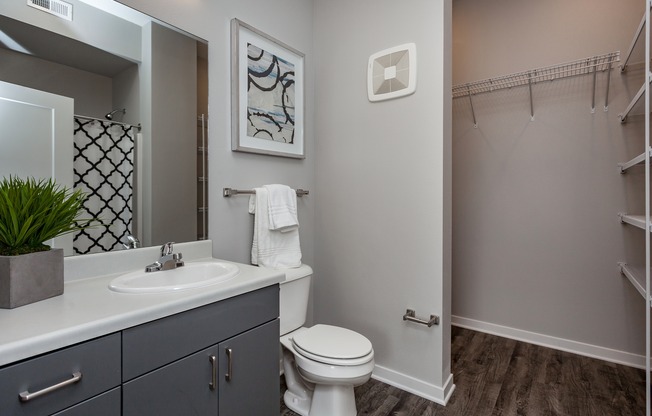 bathroom & storage  at Vue apartments in Des Moines, IA