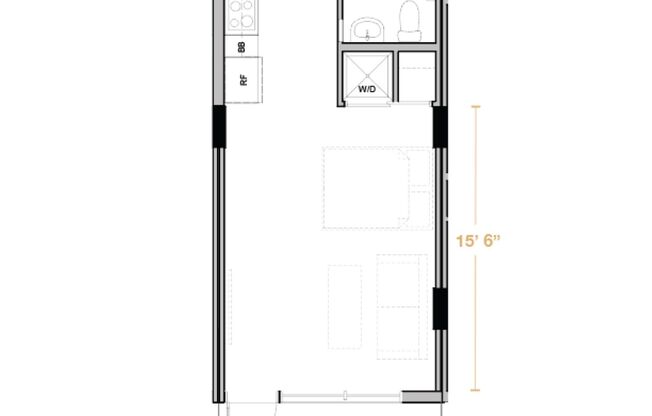 Studio, 1 bath, 422 sqft, $2,530, Unit 708