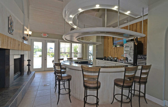 entertainment and social space inside Harbour Breeze Apartment community