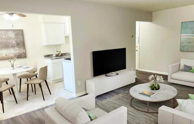 a living room with a couch and a table