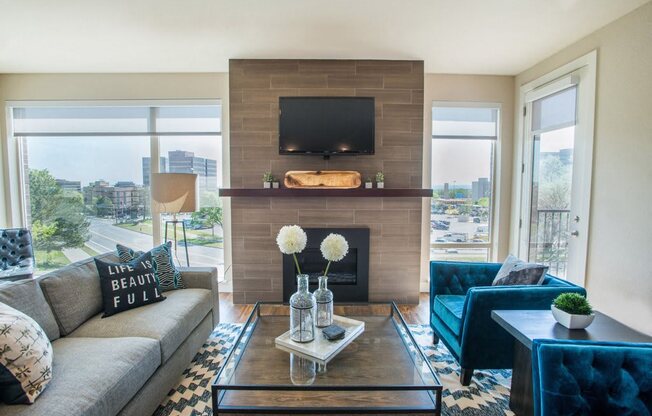 Fireplace at Union West Apartments in Lakewood, CO