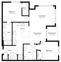 2 beds, 2 baths, 1,206 sqft, $1,998