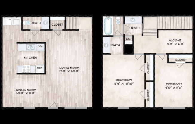 2 beds, 1.5 baths, 1,300 sqft, $1,305