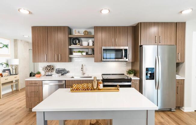 Custom cabinetry and quartz counters in a true chef’s kitchen.