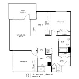 2 beds, 2 baths, 1,080 sqft, $1,841