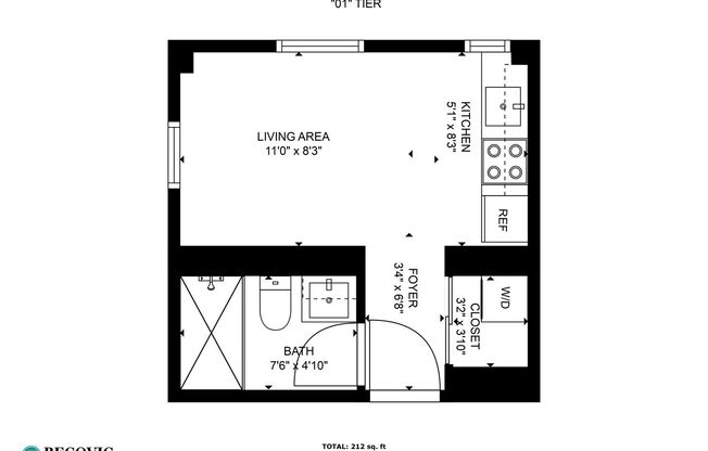 Studio, 1 bath, 212 sqft, $1,495, Unit 901