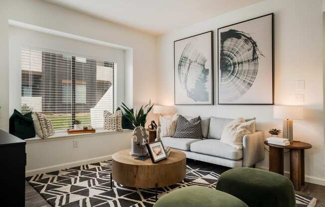 a living room with a couch and a coffee table