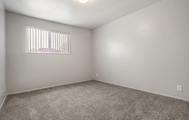 an empty room with carpet and a window