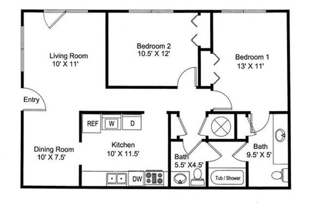 2 beds, 1.5 baths, 950 sqft, $750, Unit 106