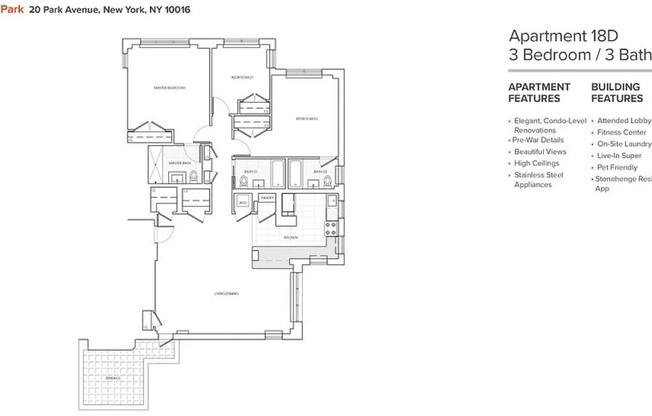 3 beds, 3 baths, 1,530 sqft, $10,725, Unit 18D