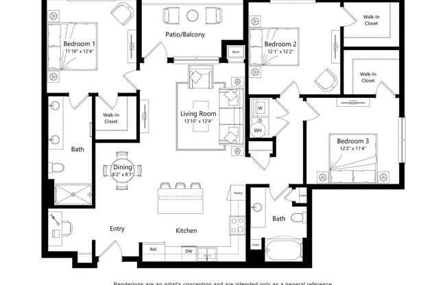 3 beds, 2 baths, 1,391 sqft, $3,025, Unit 4101