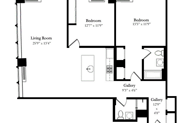 2 beds, 2 baths, 1,186 sqft, $6,995, Unit 7B