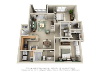 2 beds, 2 baths, 1,062 sqft, $1,360