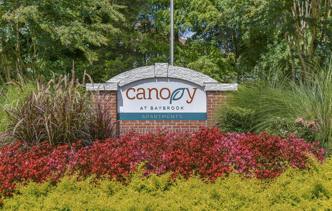 The Entrance sign for Canopy at Baybrook apartments in Charlotte NC