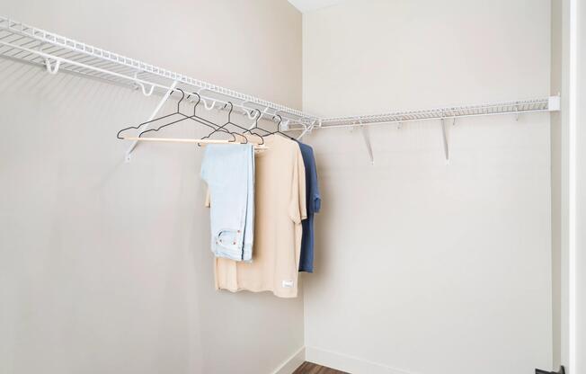 Each primary bedroom includes a spacious closet with built-in shelving to help keep everything organized.