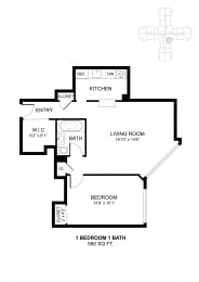 1 bed, 1 bath, 580 sqft, $1,393