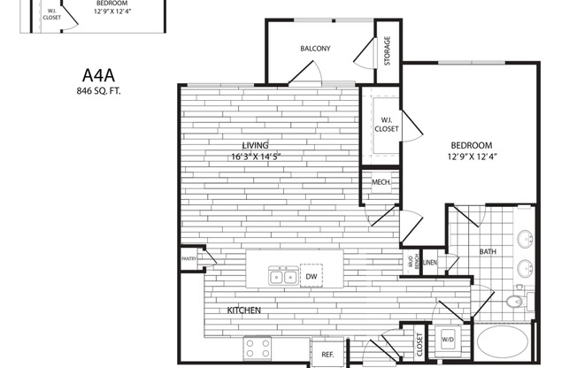 1 bed, 1 bath, 846 sqft, $1,550