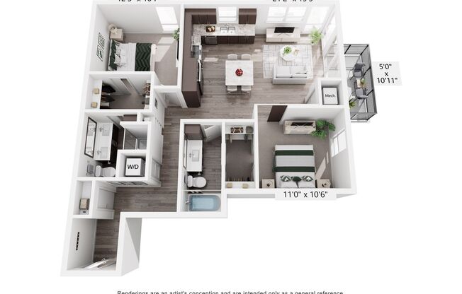 2 beds, 2 baths, 1,051 sqft, $2,545, Unit 318