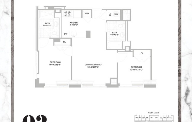 2 beds, 2 baths, $6,900, Unit 2_502