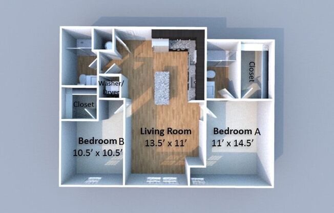 2 beds, 2 baths, 965 sqft, $1,450