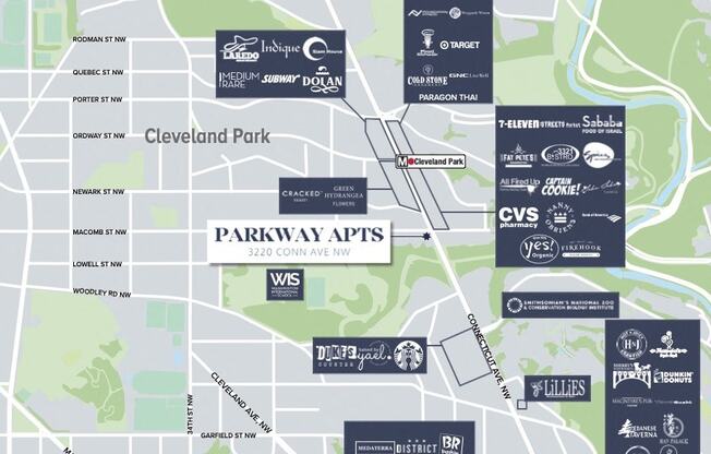 a map of the parkway area of downtown