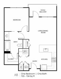 1 bed, 1 bath, 723 sqft, $1,485