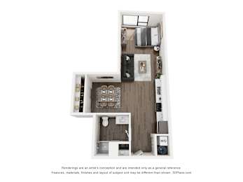Studio, 1 bath, 638 sqft, $1,595