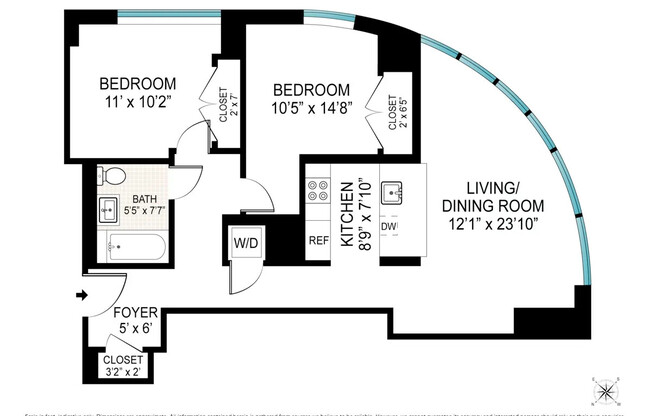 2 beds, 1 bath, 901 sqft, $4,800, Unit 7D