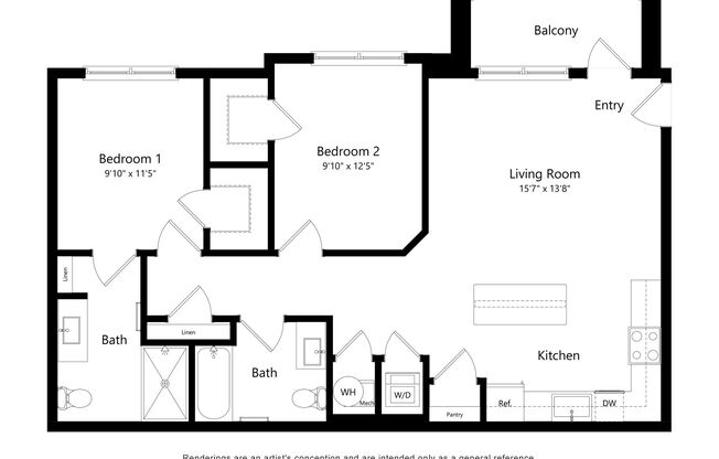 2 beds, 2 baths, 962 sqft, $1,650, Unit 1-106