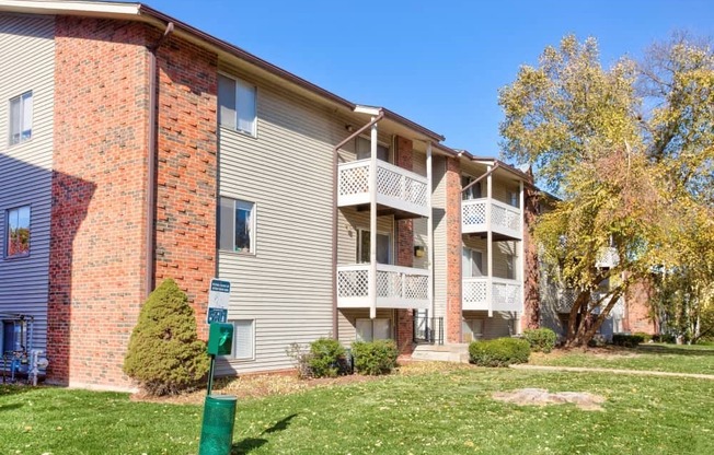 Exterior of building with private patios and balconies