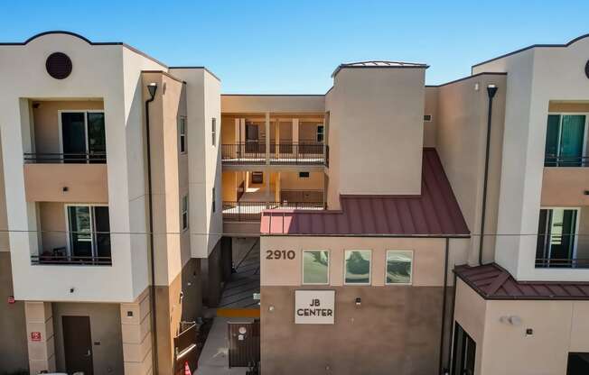 a view of the balconies of an apartment building