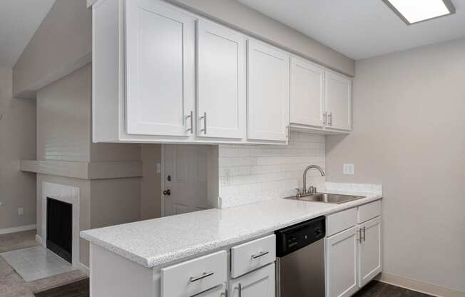 Novela Apartments Kitchen Counter and Cabinets
