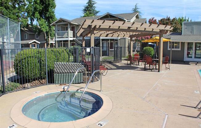 Outdoor Heated Saltwater Pool With Hot Tub Open Year-Round at Aspen Park Apartments, California