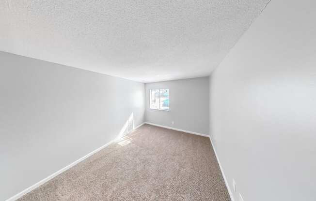 an empty room with carpet and a window