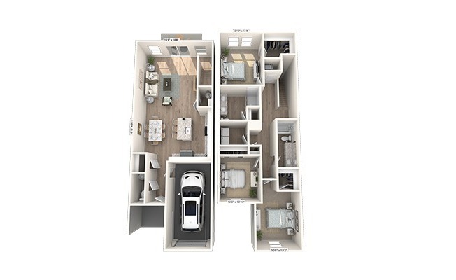 TH-C2: 3-bedroom, 2.5-bathroom townhome layout