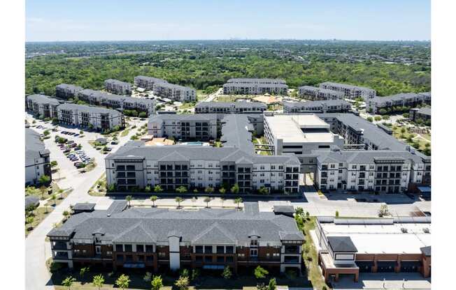 an aerial view of Berkshire Spring Creek luxury apartments in Garland, TX