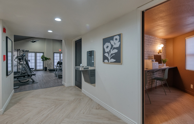 Clubhouse hallway with water fountain at Treehouse in Albuquerque, New Mexico
