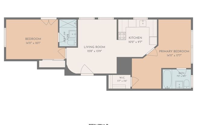 2 beds, 2 baths, 680 sqft, $1,150, Unit 206