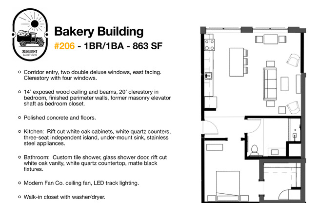 1 bed, 1 bath, 526 sqft, $1,395, Unit 206