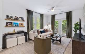 a living room with a couch and a coffee table