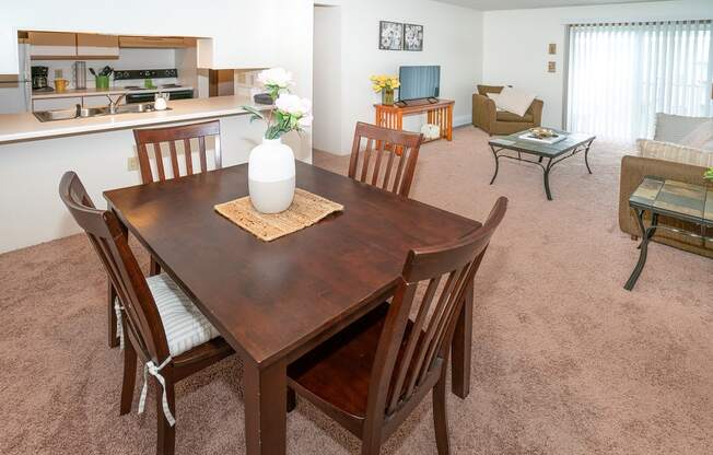 Living Room With Dining Area at Kuder Estates Apartments, MRD Conventional, Warsaw, IN