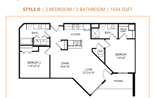 2 beds, 2 baths, 1,034 sqft, $1,340, Unit 111