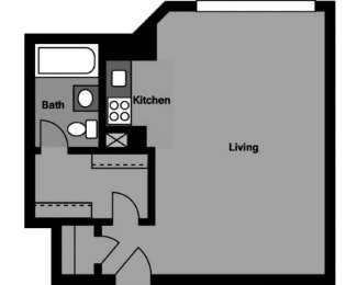 Studio, 1 bath, 484 sqft, $1,664