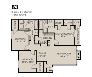 3 beds, 2 baths, 1,310 sqft, $2,040