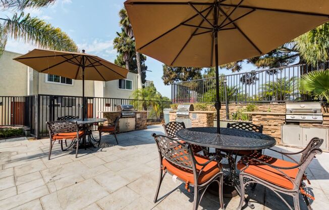 Culver City, CA Apartments for Rent-Parkway Plaza-BBQ Grill- Stainless-Steel Grill, Brick Built-In Unit, Palm Trees, and Granite Countertops